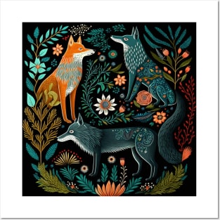 Three Folksy Funky Foxes Grooving With Thriving Fauna Posters and Art